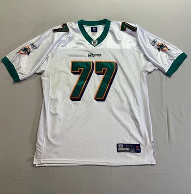 Camiseta deportiva de los Miami Dolphins 54 XL blanca Jake larga 77 puntada para hombre NFL Reebok On Field Foto 1 de 4