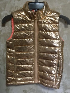 Ideology Puffer Vest Girls Size M Metallic Gold Zip Up Sleeveless Jacket Pockets - Picture 1 of 8