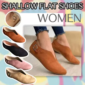 Women's Pointed Toe Suede Flock Casual Summer Flats Buckle Strap Loafers Shoes * - Picture 1 of 32