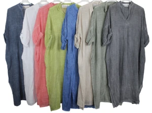 Neu Damen leichtes Sommer Freizeit Baumwolle & Leinen italienisches Lagenlook Kleid - Bild 1 von 11