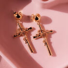 Elegant Cross Drop Earring Women 14k Rose Gold Plated Jewelry A Pair