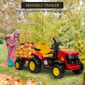 12V Kids Ride on Tractor Electric Car Vehicle Toy w/ Trailer Remote Control Red - Picture 1 of 9