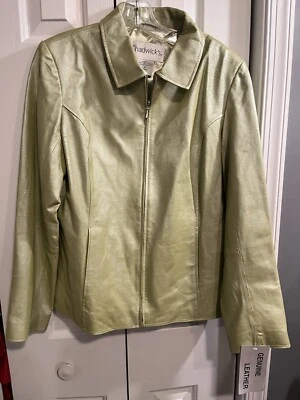 Chaqueta forrada de cuero verde Chadwick’s con cremallera para mujer M Foto 1 de 4