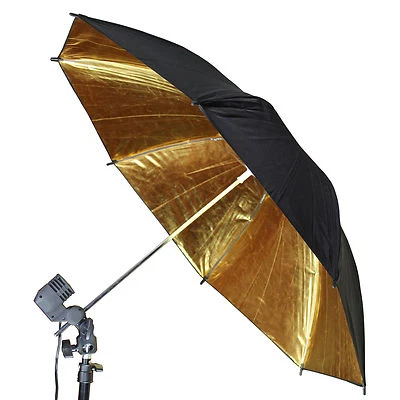 ¡NUEVO! Paraguas de iluminación flash para estudio fotografía reflectante negro/dorado 110 cm/43" Foto 1 de 3