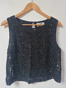 Wallis Beaded Lace Black Short Blouse Top Sheer Size 12 - Picture 1 of 6