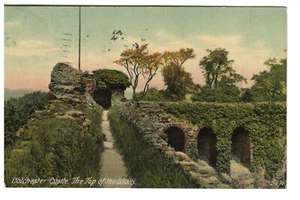 Cartolina antica a colori Castello di Colchester, Inghilterra #1283 cima delle mura - Foto 1 di 2