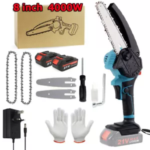 2 Batteries 8'' 4000W Mini Cordless Chainsaw Electric One-Hand Saw Wood Cutter - Picture 1 of 20