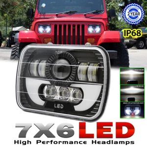 Black H5054 H6054 7x6 5x7 LED Headlights for Jeep Wrangler YJ Cherokee XJ D21 - Picture 1 of 11