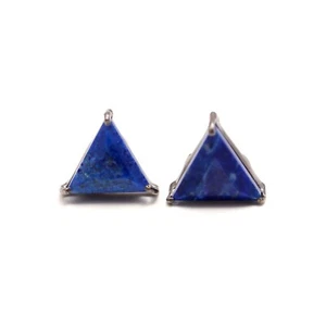 Lapis Lazuli Triangle Studs Earrings Solid Silver Black Oxidized Charm Jewelry - Picture 1 of 10