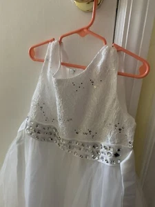 Flower Girl Dress With Lace & Silver Jewel Accents | Size Girls 4-5 - Picture 1 of 5
