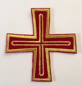 4" Gold metallic CROSS GOLD RELIGIOUS Church Embroidered Stitches Applique Patch - Bild 1 von 5