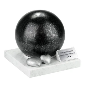 Atristic Urn Stainless Steel Cremation ashes Adult Urn Memorial Black Urn Sphere - Picture 1 of 6