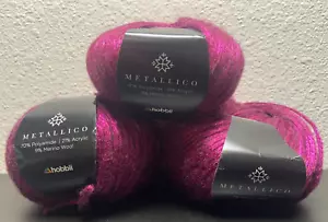 (Lot of 3) Hobbii Metallico Yarn Polyamide Acrylic Merino Wool, #15 Burgundy - Picture 1 of 4
