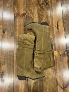 Anthropologie Slouch Boots Size 7 / 37 Brown Leather Suede Pull On Tall Knee - Picture 1 of 8