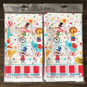 Two Kids Party Circus Carnival Plastic Table Cover by Unique Industries - Picture 1 of 3