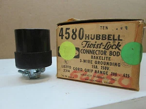 Hubbell HBL4580 4580 Twist-Lock Connector Body Bakelite 15A 250V 2-Pole 3-Wire - Picture 1 of 5