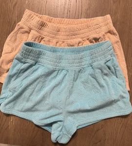 Aerie Offline 2 Shorts Summer Lights Happy Face Frottee Damen Small blau hellbraun - Bild 1 von 10