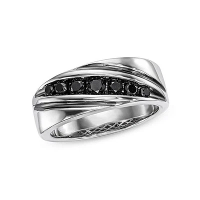 Homme 2.89CTT.W. Bague alliance diamant noir sept pierres en or blanc 14 carats - Photo 1/4