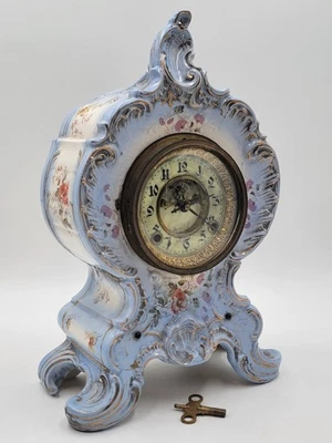 RELOJ MANTO PORCELANA PINTADO A MANO ANSONIA ANTIGUO RARO SIGLO XIX - FUNCIONA. LEER. Foto 1 de 4