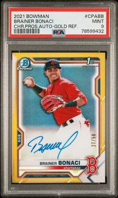 BRAINER BONACI 2021 Bowman #CPA-BB Prospect (1st) AUTO /50 GOLD REFRACTOR PSA 9 - Image 1 of 3