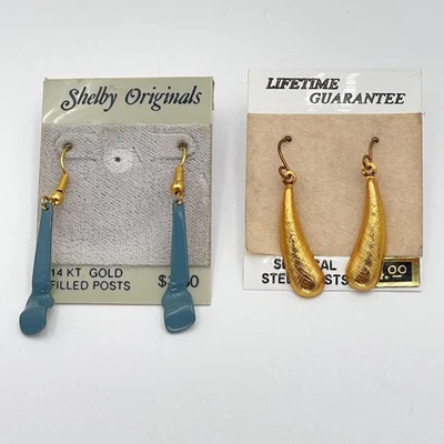 Lote Pendientes Shelby Originales Vintage Postes Oro 14kt Colgantes Gota Par Joyería Foto 1 de 4