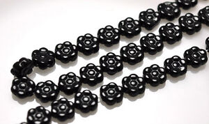 12 Black Czech Glass Flower Beads 8MM