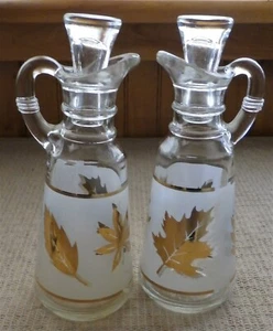 Vintage Anchor Hocking Starlyte Blattgold Kruzifix Öl Essig Glas Set mit Stopfen - Bild 1 von 5