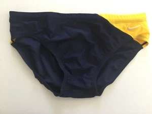 Nike Men’s Team Color Swim Brief Swimsuit T8SS6016 Navy Blue Yellow Size 34 - Picture 1 of 4