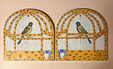 2 VTG Polychrome Birdcage Plaques Trompe L'oeil Ceramic 1700s Delft Reproduction