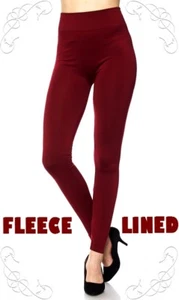 Fleece Lined Solid Leggings Stretch Pants Zenana Outfitters Blue Olive Mocha - Picture 1 of 6