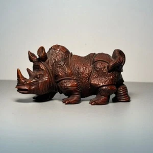 Collectibles home furnishings desktop decoration Rhinoceros statue wood carving - Picture 1 of 9