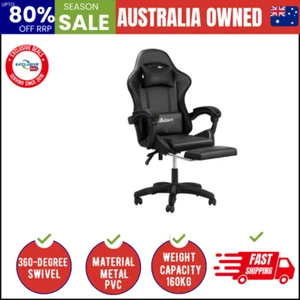 Gaming Chair with Footrest and Massage Pillow Black - Picture 1 of 8