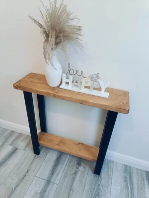 Farmhouse Pine Console Table Handmade Iron Legs - Image 1 of 3