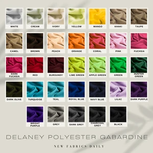 33 Colors Delaney Polyester Gabardine Fabric - Picture 1 of 41