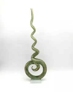 Incredible Murano Sculpture Clear Base Hand Blown Green Modern Art - Picture 1 of 8