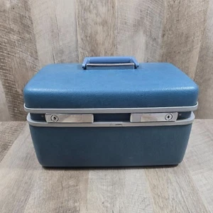 Vintage Blue Samsonite Royal Traveller Cosmetic Train Case + Mirror NO Tray/Keys - Picture 1 of 10