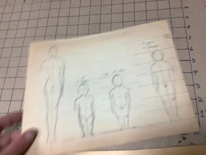 original ART circa 1930s-40's Drawing: - ) double sided; different size people - Picture 1 of 2