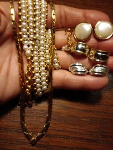 NAPIER Jewelry LOT 3 Clip Earring 2 Necklace Gold Silver Tone Signed HMN TJG VGC - Picture 1 of 15