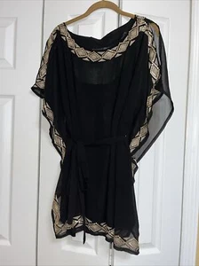 NWT BKE BOUTIQUE 2 in 1 Black Sheer & Gold Sequin Trim  Blouse +Tank Top Size L - Picture 1 of 9