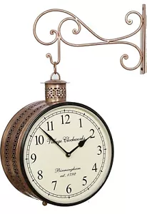 Double Side Hanging Metal Railway Station Vintage Platform 10" Wall Clock - Picture 1 of 6