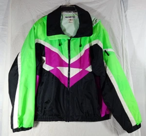 Vintage Men's Obermeyer Hooded Ski Jacket Black Purple Neon Green White Size XL - Picture 1 of 10