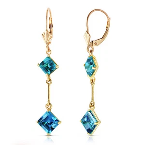 3.75 Carat 14K Solid Gold Leverback Earrings Blue Topaz - Picture 1 of 3