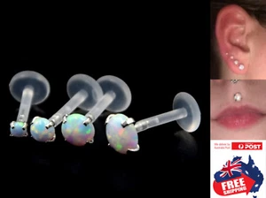 Acrylic 16g Labrets Tragus Stud with 2-5mm Prong Opal Gem Monroe Lip Earring 1pc - Picture 1 of 1