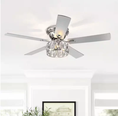 Bernard 52 in. Indoor Chrome Chandelier Hugger Ceiling fan with Crystal Light - Image 1 of 4