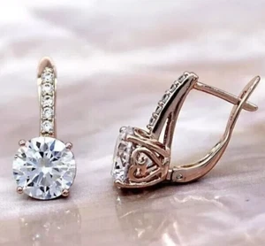 Art Deco Style 3.30Ct Created Diamonds Dangle Drop Earrings 14K Rose Gold Finish - Picture 1 of 5