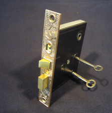 Incedible Antique Entry Mortise Door Lock Dual Key Mallory Wheeler Arabic 1880's