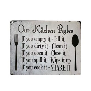 Vintage Funny Metal Tin Kitchen Rules Sign Wall Decor13"x10"distressed Metal Pub - Picture 1 of 2