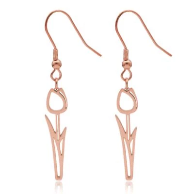 Pendientes colgantes de tulipán con tallo de acero inoxidable Foto 1 de 4