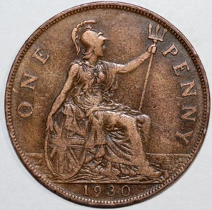 Great Britain 1930 Penny Britania seated, King George V- Foreign Coin 31mm - Picture 1 of 2