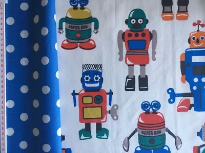 Robots & Spots On Cobalt Blue Cath Kidston FQ Bundle 2 * 50cm Square cotton new - Image 1 of 2